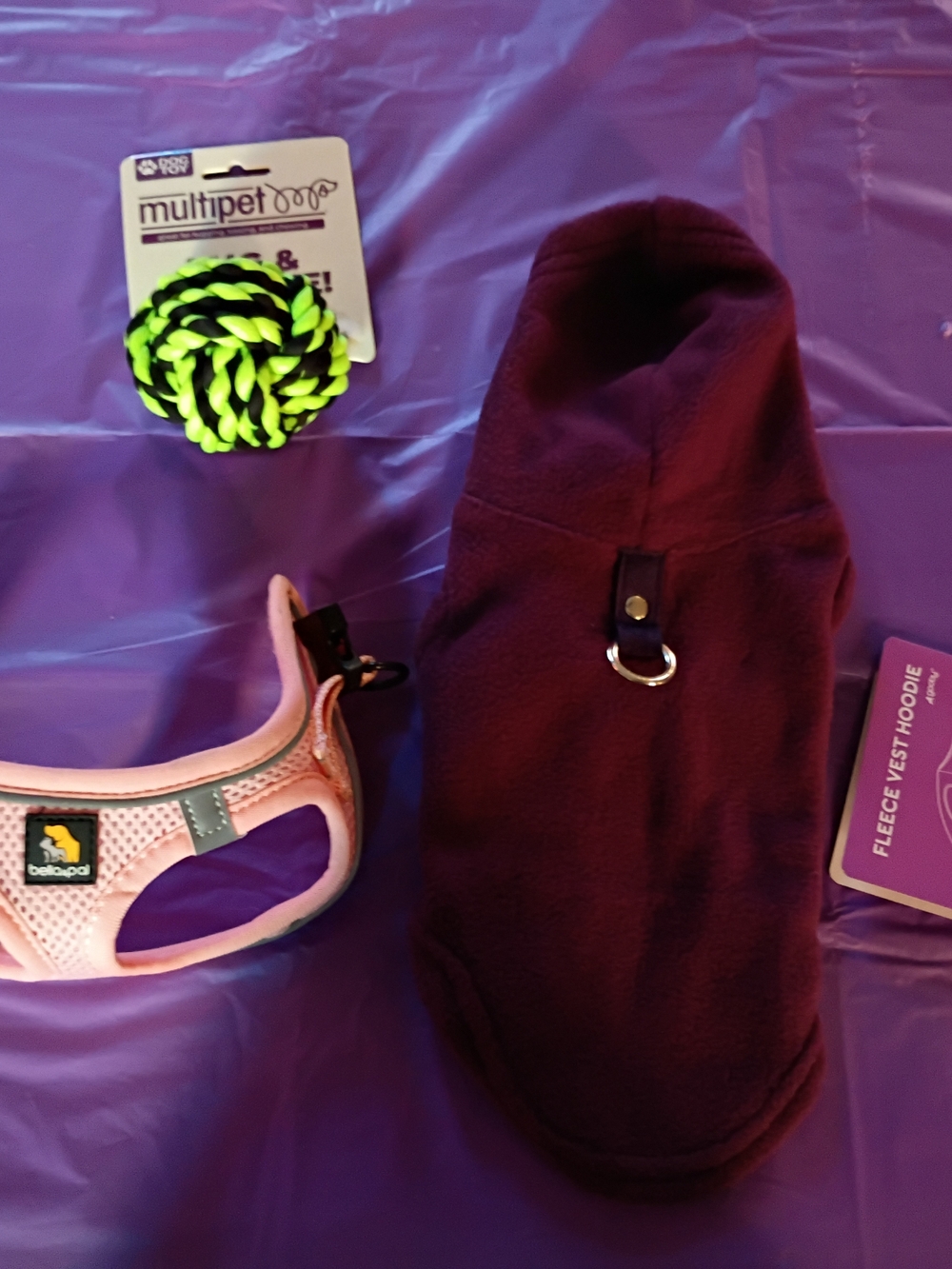 XS Plum Fleece Dog Vest- XXS Coral Pink Harness.